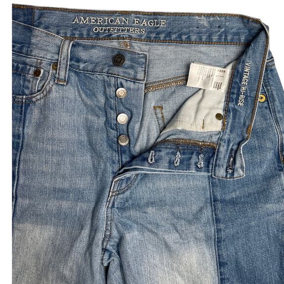 American Eagle Vintage Hi-Rise Two Tone Raw Hem Button Fly Ankle Jeans Size 6 - Picture 4 of 9